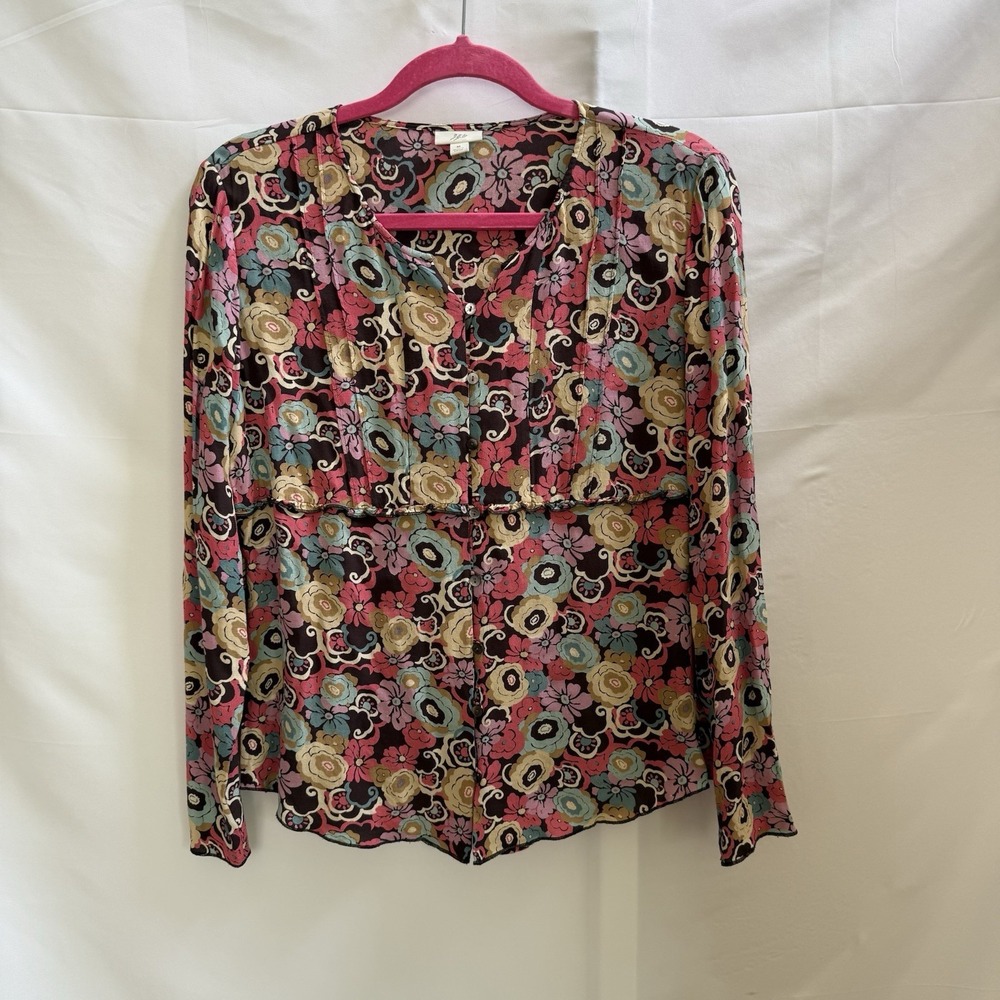 J.Jill Tunic‎ Blouse M Multicolor Abstract Floral Button Down Soft Comfy Rayon